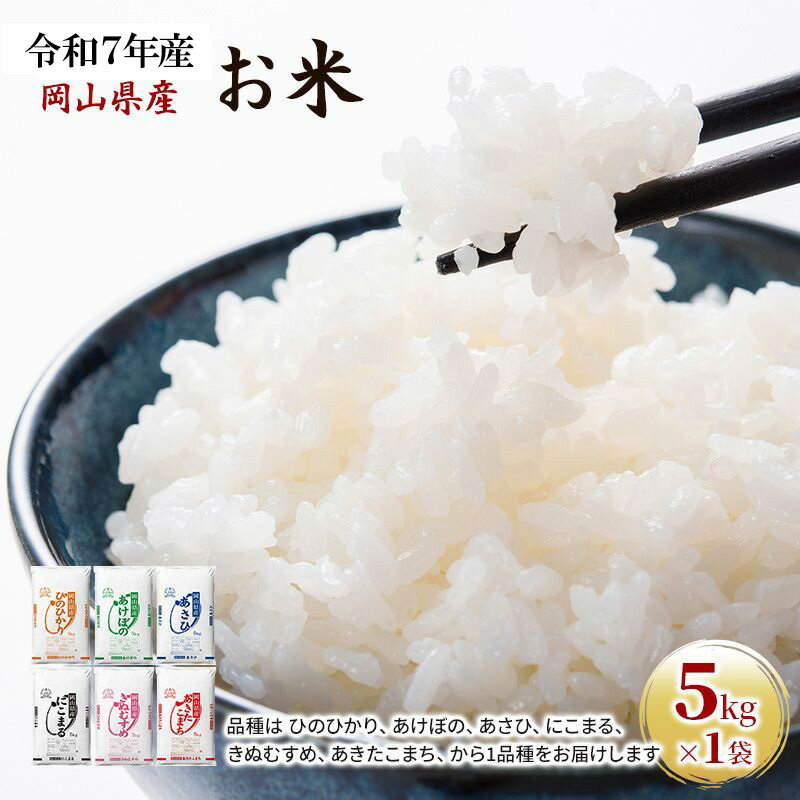 令和7年産 お米 5kg×1袋 あきたこまち ひのひかり あさひ にこまる あけぼの きぬむすめ 特A 精米 白米 ライス 単一原料米 検査米 岡山県 お届け:2025年11月上旬〜2026年7月下旬