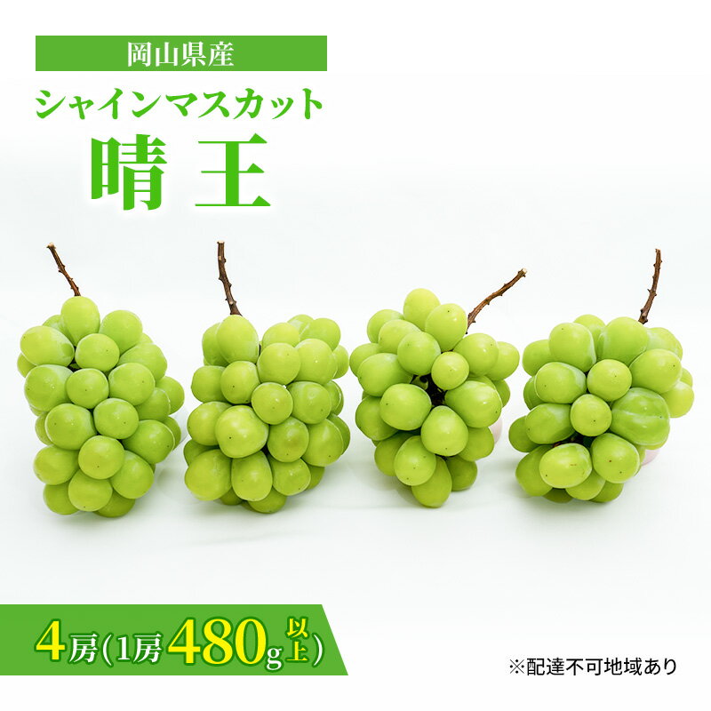 【ふるさと納税】ぶどう 2024年 先行予約 シャイン マスカット 晴王 4房（1房480g以上）約2kg マスカット ブドウ 葡萄 岡山県産 国産 フルーツ 果物 ギフト　【果物類・フルーツ・果物類・ぶどう・マスカット・フルーツ】　お届け：2024年8月下旬～2024年10月中旬