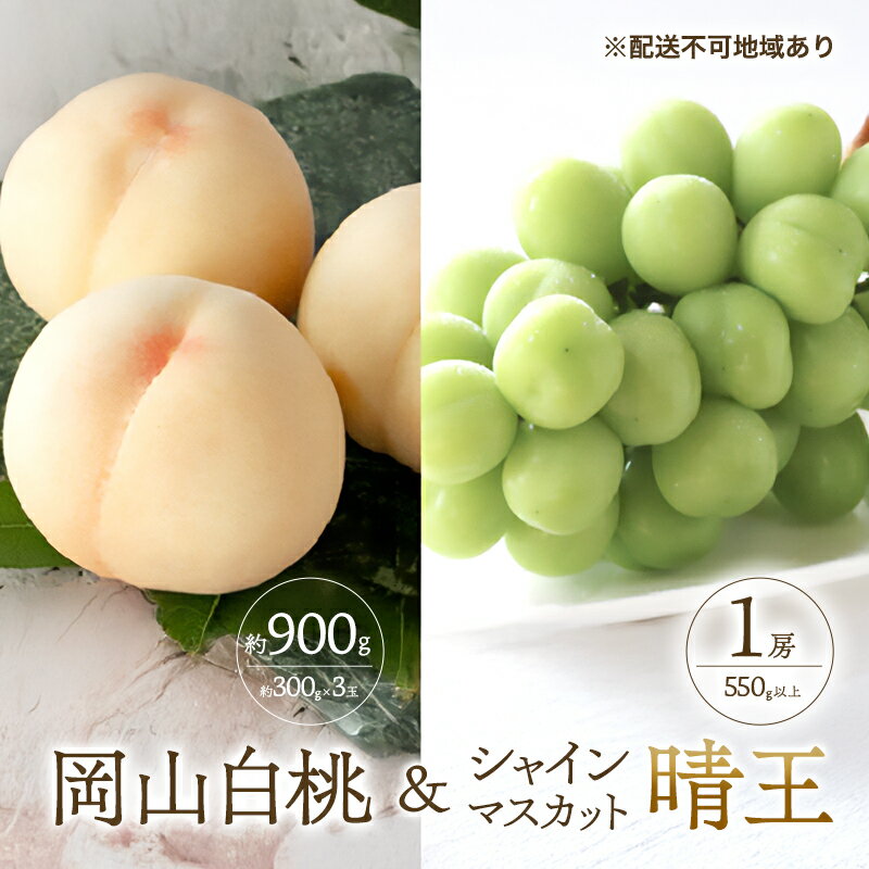 桃 ぶどう 2026年 先行予約 清水 白桃 3玉合計 約900g (1玉約300g) シャインマスカット 晴王 1房 550g以上もも 葡萄 詰合せ 岡山 国産 フルーツ 果物 ギフト 桃茂実苑 お届け:2026年7月中旬〜2026年8月上旬