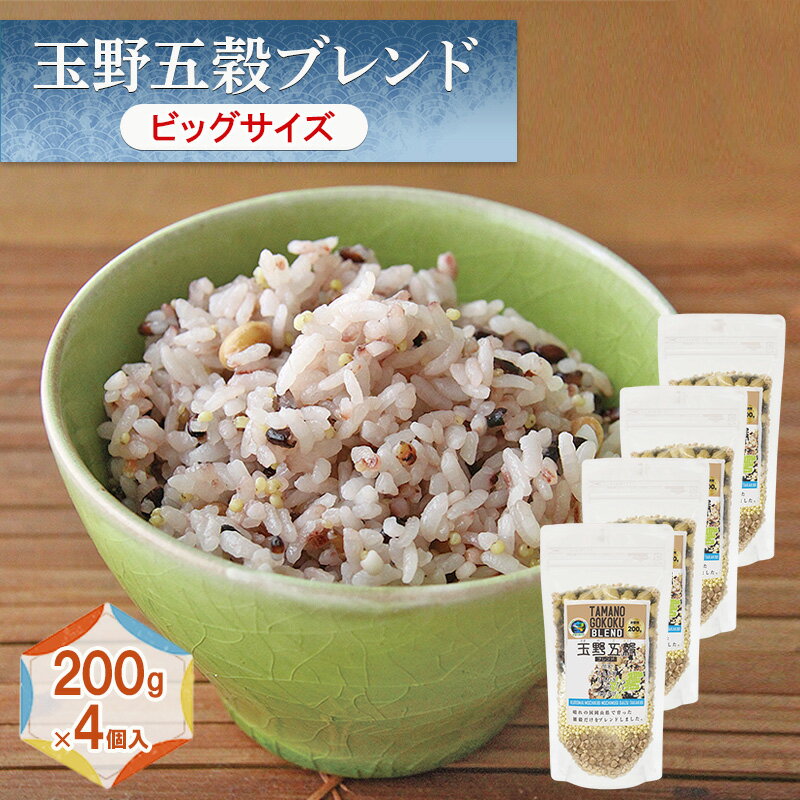 玉野五穀ブレンド ビッグサイズ 200g×4個入り 約1ヵ月分 五穀ブレンド 雑穀ブレンド 国産 米 黒米 もちきび もちむぎ 大豆 たかきび