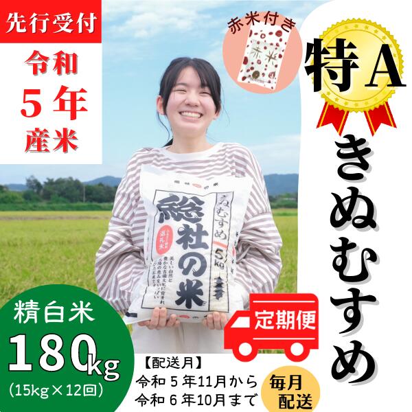 【ふるさと納税】 赤米付き 米 定期便 先行予約 特A きぬむすめ 毎月 令和5年産 白米 180kg （15kg×12回）岡山県産 総社産米