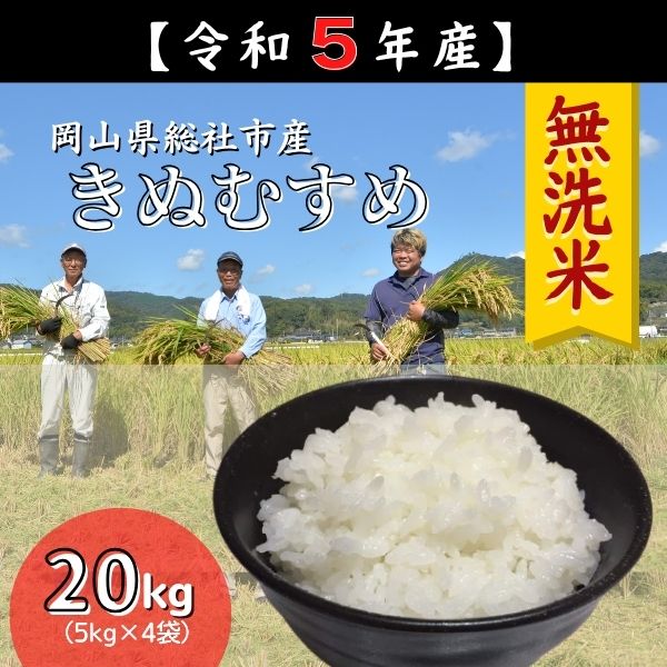 【ふるさと納税】米 無洗米 令和5年産 きぬむすめ 特A 20kg 5kg×4袋 ※入金確認後1ヶ月以内にお届け 総社 そうじゃ