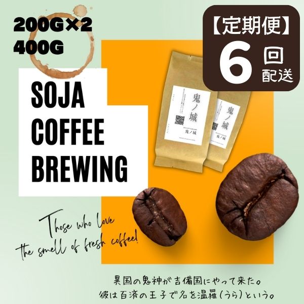 【ふるさと納税】総社珈琲 400g 鬼ノ城編 コーヒー 珈琲 コーヒー豆 珈琲豆 コーヒー粉 粉 定期便 6回【 自家焙煎 飲料類 飲料 ドリンク 】【ドリップレシピ付き】