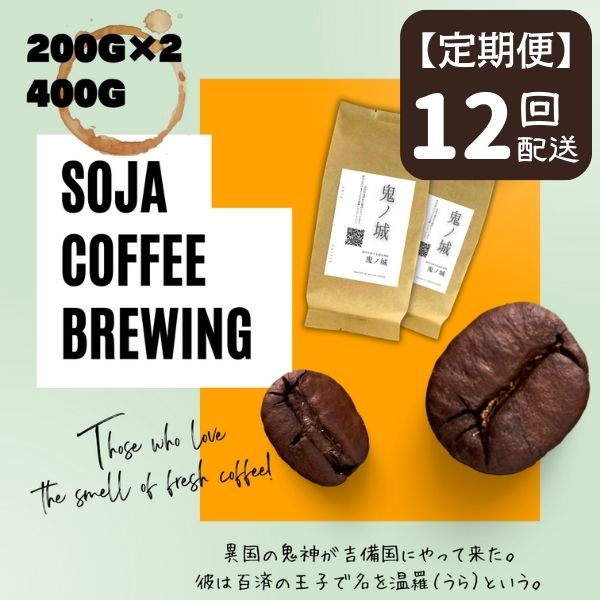 3位! 口コミ数「0件」評価「0」総社珈琲 400g 鬼ノ城編 コーヒー 珈琲 コーヒー豆 珈琲豆 コーヒー粉 粉 定期便 12回【ドリップレシピ付き】【 自家焙煎 飲料類 ･･･ 