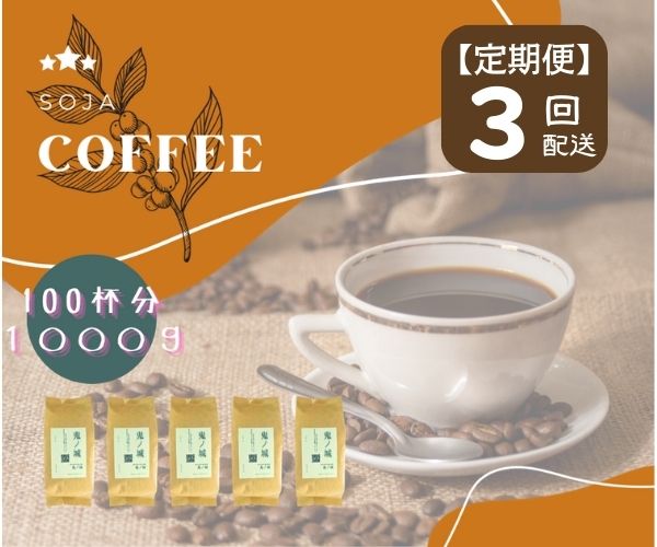 12位! 口コミ数「0件」評価「0」総社珈琲 1000g 鬼ノ城編 コーヒー 珈琲 コーヒー豆 珈琲豆 コーヒー粉 粉 定期便 3回【ドリップレシピ付き】【 自家焙煎 飲料類 ･･･ 