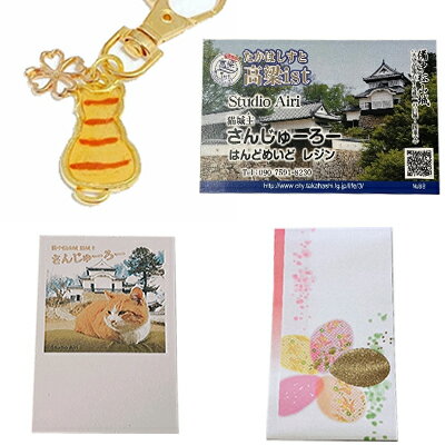 備中松山城猫城主さんじゅーろーレジンキーホルダー&ポストカード 雑貨 小物 オス猫 セット 名物 地域 どうぶつ アニマル 猫グッズ 猫モチーフ ハンドメイド 保護猫