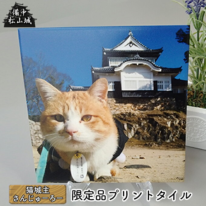 備中松山城 猫城主 さんじゅーろープリントタイルA [ インテリア 置物 猫 猫好き 猫柄 机の上 玄関 テーブルの上 皿立て付き 癒し かわいい 動物 動物モチーフ ]