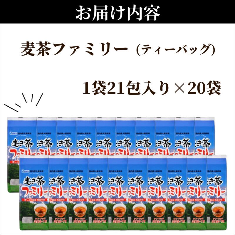 【ふるさと納税】麦茶 お茶 国産 麦茶ファミリー 21P×20袋 セット おすすめ おいしい 美味しい 人気 岡山 国産 日本産 取り寄せ 作り方 沸かし方 煮だし 水分補給 ホット アイス 豆 丸粒 大容量 焙煎 はだか麦 飲料 六条大麦 焙煎士
