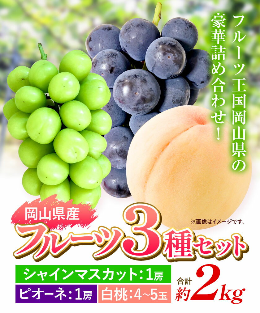 【ふるさと納税】フルーツ 岡山県産フルーツ3種セット 約2kg シャインマスカット1房 ピオーネ1房 白桃4玉～5玉 株式会社あいたいよう 《6月中旬-8月上旬頃出荷》ふるさと納税 岡山県 備前市 シャインマスカット ピオーネ 白桃 果物 フルーツ 旬 3種 セット