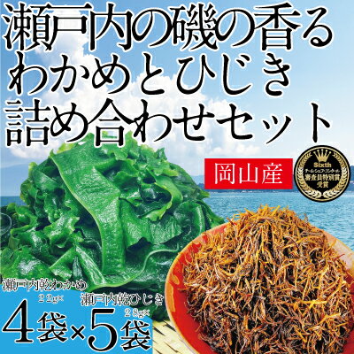 【ふるさと納税】瀬戸内で採れた島磯香る わかめ 22g×4袋と ひじき 28g×5袋 セット【岡山 瀬戸内海 鉄釜炊 天然】 鉄釜製法 鉄分 無添加 無着色 添加物不使用