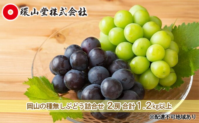 【ふるさと納税】ぶどう 2024年 先行予約 種無し ぶどう 詰合せ 2房 合計1.2kg以上 マスカット ブドウ 葡萄 岡山県産 国産 フルーツ 果物 ギフト 環山堂　【 大粒 甘い 甘酸っぱさ 人気 香り 皮ごと 高糖度 大粒 贈り物 】　お届け：2024年9月上旬～2024年10月上旬