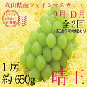 名称シャインマスカット内容量シャインマスカット 晴王 1房 約650g・・・2024年9月中旬～9月下旬 シャインマスカット 晴王 1房 約650g・・・2024年10月上旬～10月下旬 岡山県内産（5条8号ハ） ※お届け日、時間の指定は申...