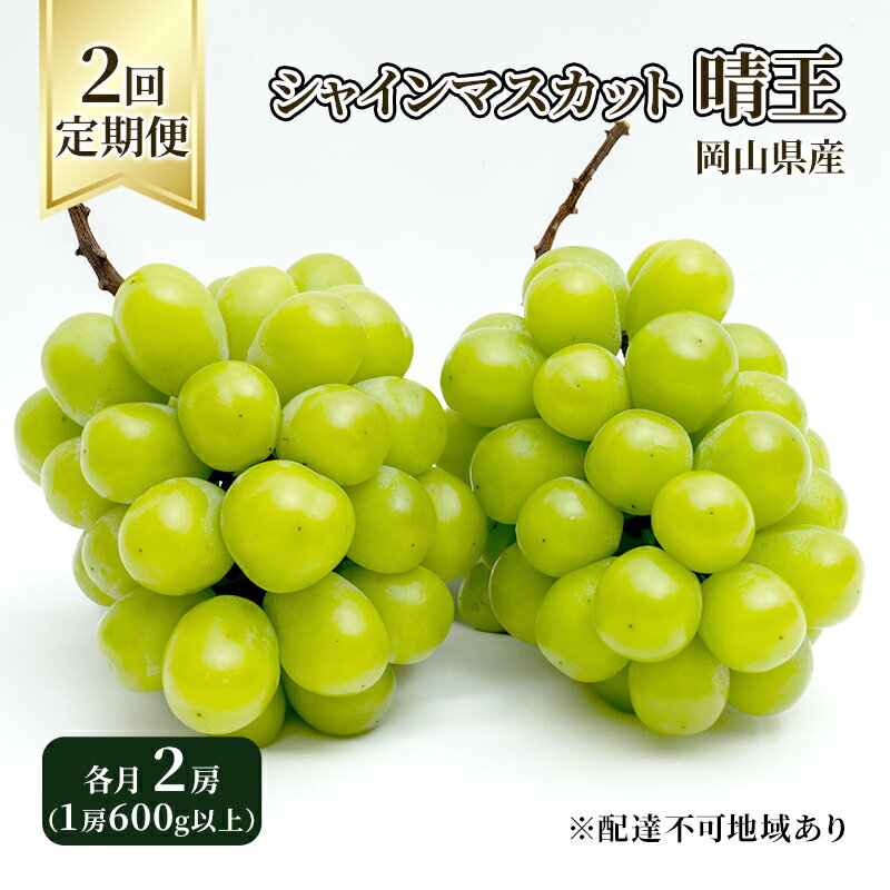 【ふるさと納税】ぶどう 定期便 2024年 先行予約 シャイン マスカット 晴王 各月2房（1房600g以上） 2回コース マスカット ブドウ 葡萄 岡山県産 国産 フルーツ 果物 ギフト　【定期便・ 大粒 高級 甘い 弾力 】　お届け：2024年8月下旬～2024年9月下旬