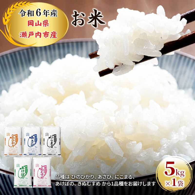 令和5年産 お米 5kg×1袋 ひのひかり あさひ にこまる あけぼの きぬむすめ 特A 精米 白米 ライス 単一原料米 検査米 岡山県 瀬戸内市産 [ ご飯 主食 ] お届け:2023年11月上旬〜2024年9月下旬まで