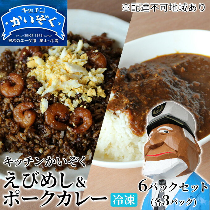 【ふるさと納税】冷凍 ご飯 えびめし ・ ポーク カレー 6パック セット (各3パック) キッチンかいぞく 岡山 B級グルメ　【 加工品 惣菜 伝統的 ソウルフード あっさり コク 電子レンジ 簡単 便利 】