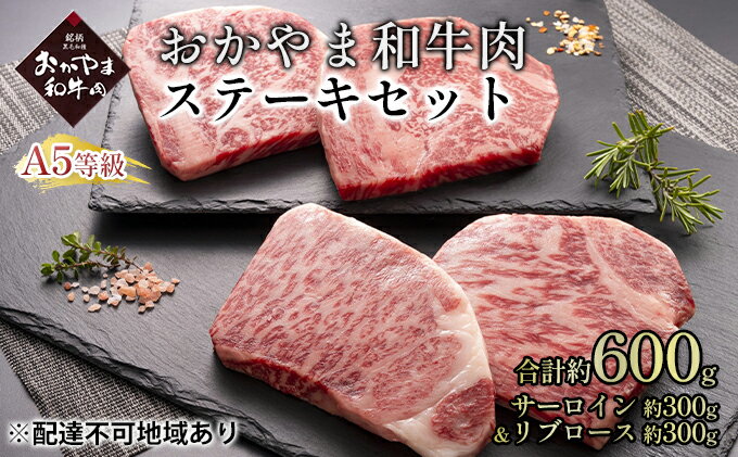 【ふるさと納税】おかやま 和牛肉 A5 等級 ステーキ セット 合計約600g（サーロイン 約300g＆リブロース 約300g）牛 赤身 肉 牛肉 冷凍　【 やわらか サシ 旨味 良質 アミノ酸 美味しい 】