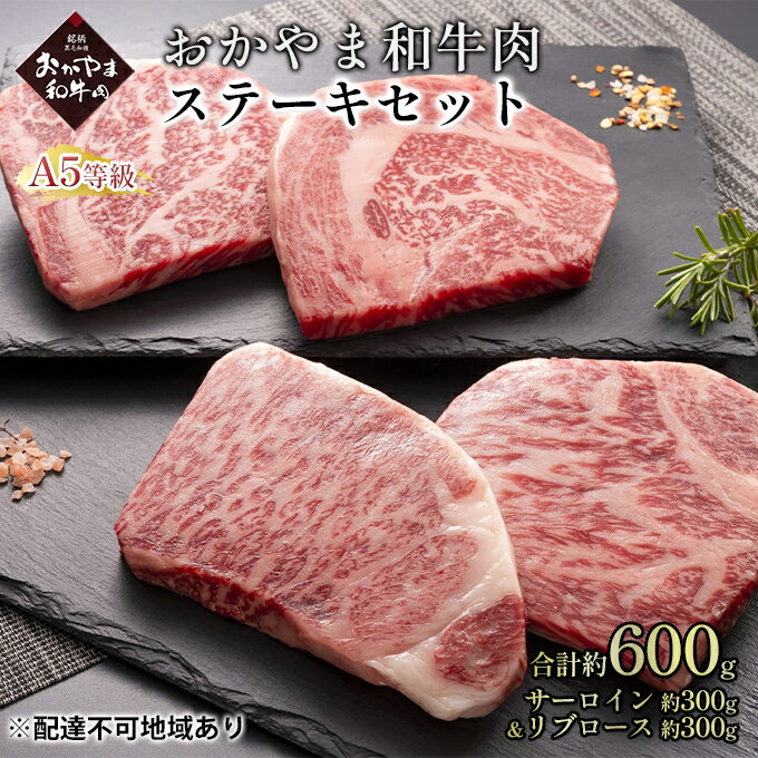 【ふるさと納税】おかやま 和牛肉 A5 等級 ステーキ セット 合計約600g（サーロイン 約300g＆リブロース 約300g）牛 赤身 肉 牛肉 冷凍　【 やわらか サシ 旨味 良質 アミノ酸 美味しい 】