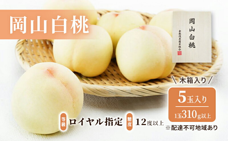【ふるさと納税】桃 2025年 先行予約 岡山 白桃 5玉（1玉310g以上）等級：ロイヤル指定／糖度：12度以上 木箱入り もも モモ 岡山県産 国産 フルーツ 果物 ギフト 　お届け：2025年7月上旬～2025年8月中旬