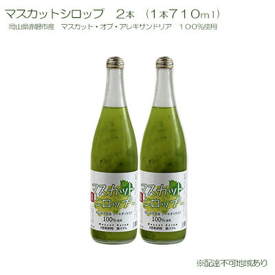 マスカット シロップ 2本（1本710ml） 岡山県 赤磐市産 マスカット ・オブ・ アレキサンドリア 100％使用 加工食品 フルーツ ドリンク 飲み物 ノンアル ジュース ぶどう　【 果肉入り 果汁 100％ 炭酸 水割り 特産品 果物 】