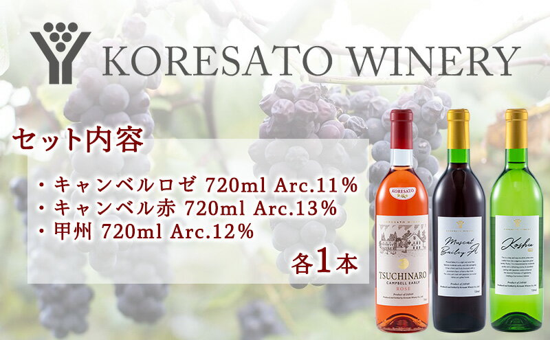【ふるさと納税】是里 ワイン 果実酒 キャンベルロゼ キャンベル赤 甲州 720ml　各1本 岡山 赤磐市 お酒