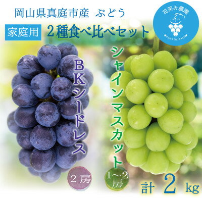 【ふるさと納税】岡山 花笑み農園の『シャインマスカット&BKシードレス』家庭用 約2kg BS-2家 9月下旬~発送【配送不可地域:離島】【1596639】
