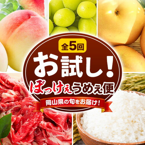 【ふるさと納税】定期便 お試し ぼっけぇうめぇ便 肉 果物 全5回 桃 シャインマスカット 梨《8月上旬-1月中旬頃より発送予定》岡山県 浅口市 旬 ご家庭用 訳あり 頒布会 送料無料 黒毛和牛 白米