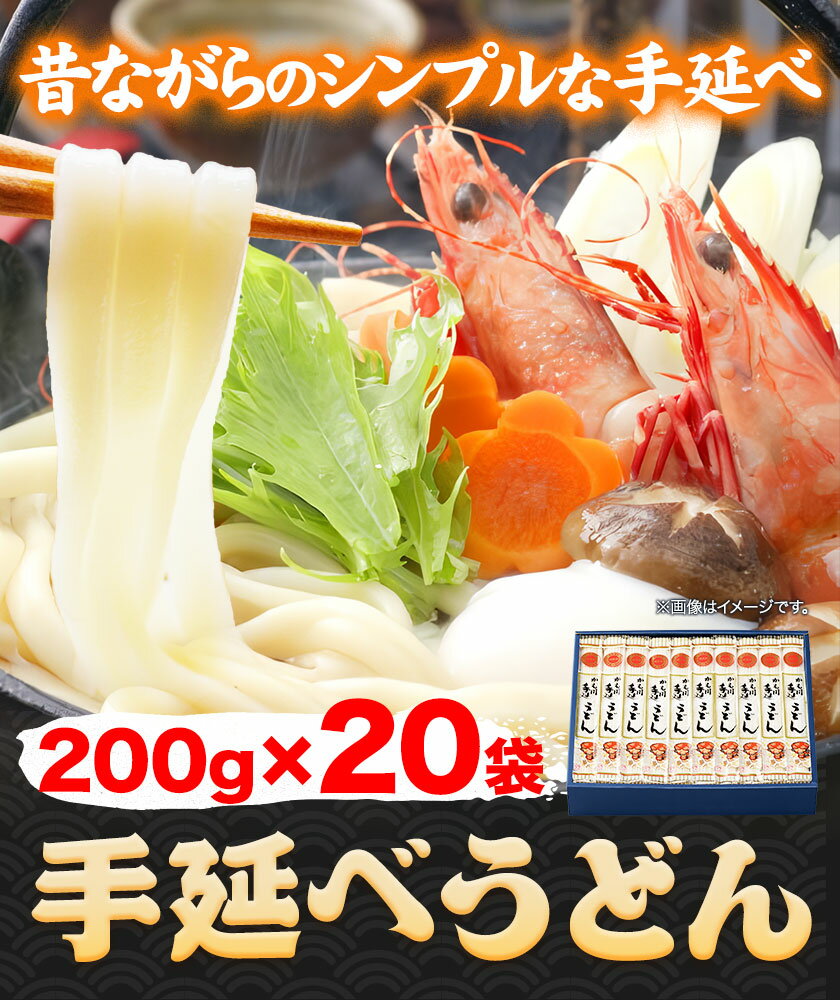 【ふるさと納税】うどん 手延べうどん 200g×20袋 4kg かも川手延素麺株式会社《30日以内に発送予定(土日祝除く)》岡山県 浅口市 紙箱入 お土産 送料無料 麺 小麦 粉もの 鍋