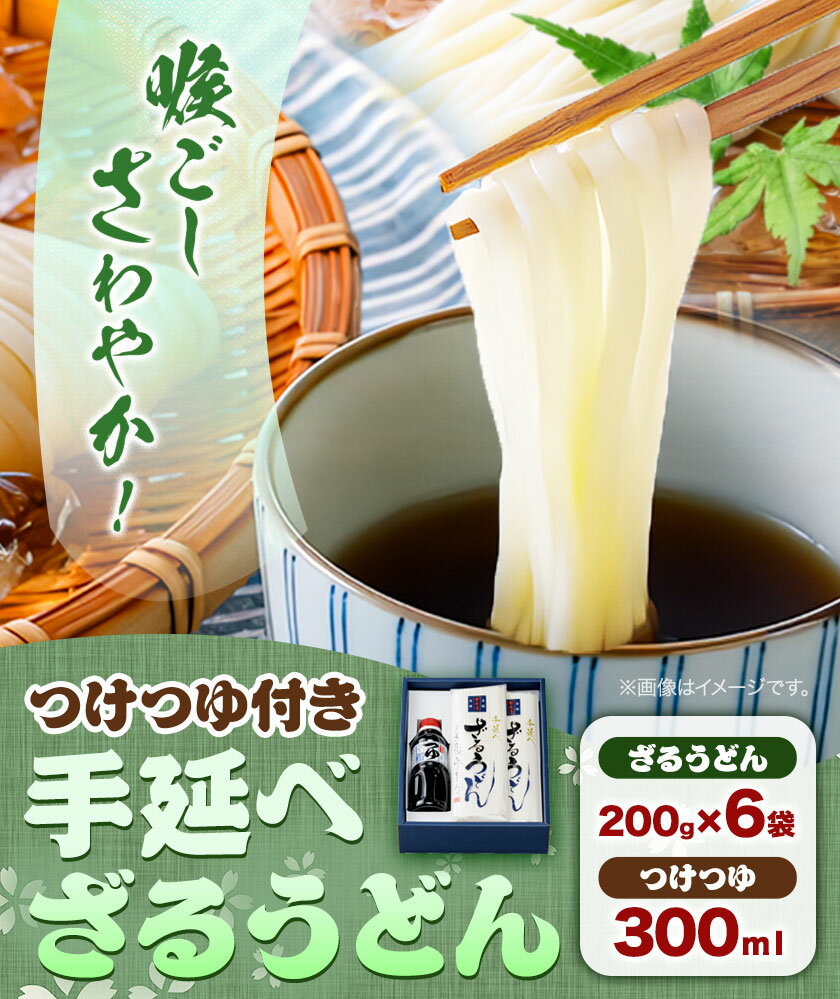 【ふるさと納税】うどん 手延べざるうどん つけつゆ付き 200g×6袋 1.2kg つけつゆ 300ml かも川手延素麺株式会社《30日以内に発送予定(土日祝除く)》岡山県 浅口市 紙箱入 お土産 送料無料 麺 小麦 粉もの セット