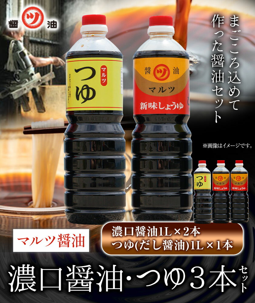 【ふるさと納税】醤油 つゆ 濃口醤油2本+つゆ1本セット 1L×3本 道広醤油店《90日以内に出荷予定(土日祝除く)》岡山県 浅口市 濃口醤油 甘口醤油 調味料 しょうゆ つゆ 醤油セット 送料無料