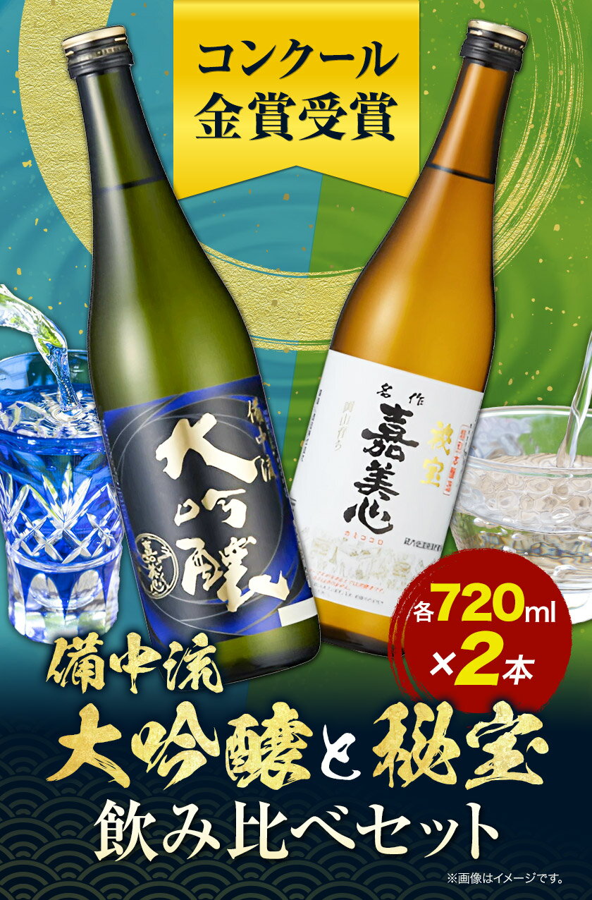 【ふるさと納税】 備中流大吟醸 秘宝 飲み比べセット コンクール金賞受賞 各720ml 計2本 嘉美心酒造 《30日以内に出荷予定(土日祝除く)》 岡山県 浅口市 送料無料 日本酒 酒 大吟醸 さけ お酒 備中流 2