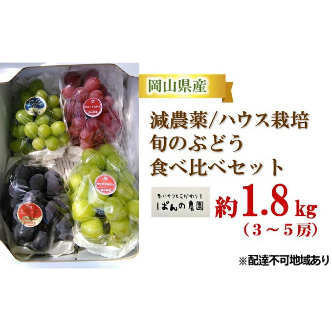 ぶどう 2024年 先行予約 旬のぶどう 食べ比べセット 約1.8kg 3〜5房 減農薬/ハウス栽培 ブドウ 葡萄 岡山県産 国産 フルーツ 果物 ギフト ばんの農園 [ 果物類 ブドウ マスカット ぶどう食べ比べ 約1.8kg ] お届け:2024年9月上旬〜2024年10月上旬