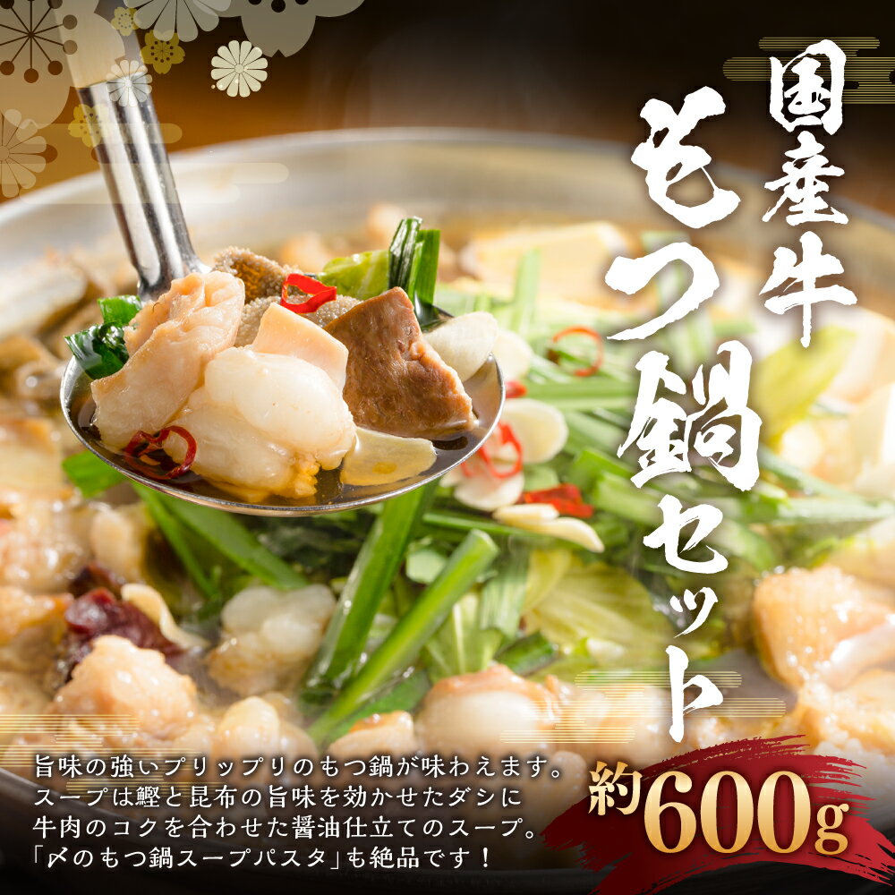 【ふるさと納税】国産牛 もつ鍋 セット 約600g（国産牛 ミックスホルモン 約300g×2 もつ鍋つゆ 98g×4）醤油もつ鍋 もつ鍋 モツ鍋 鍋 鍋セット モツ もつ 牛もつ 牛モツ 和牛 醤油 スープ付き 国産牛 冷凍 お取り寄せ グルメ 岡山県 美咲町 送料無料