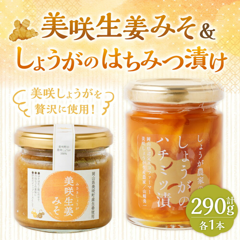 【ふるさと納税】美咲生姜みそ & しょうがのはちみつ漬け セット 各1個 計2個 計290g はちみつ 蜂蜜漬け 蜂蜜 蜂蜜生姜 味噌 みそ 生姜 しょうが 美咲しょうが 米みそ ディップソース ごはんのお供 調味料 瓶 国産 常温 岡山県 美咲町 送料無料