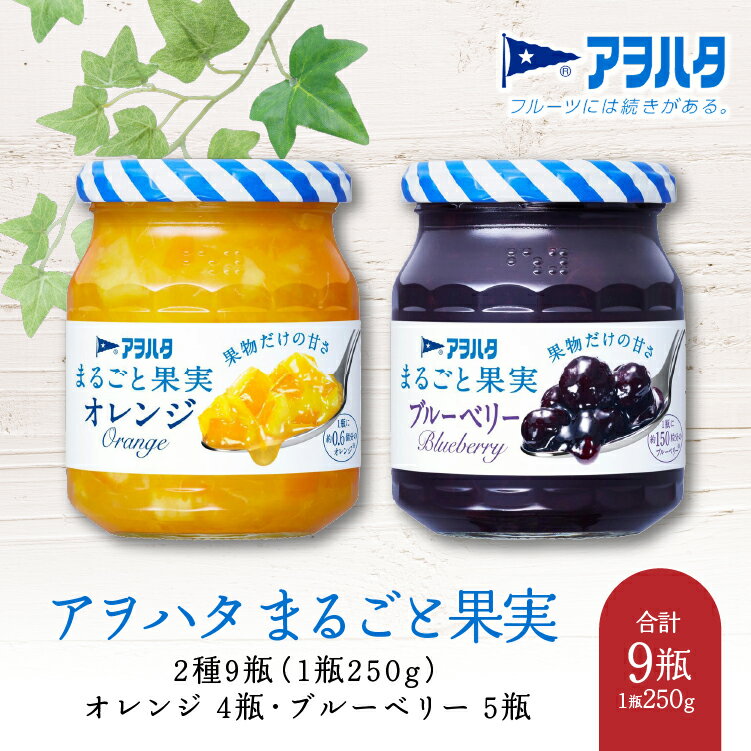 ジャム ブルーベリー 5瓶/ オレンジ 4瓶 まるごと果実 2種9瓶(1瓶250g)アヲハタ[加工食品 果物 フルーツ 詰め合わせ フルーティー 果肉 ゴロゴロ フルーツスプレッド]