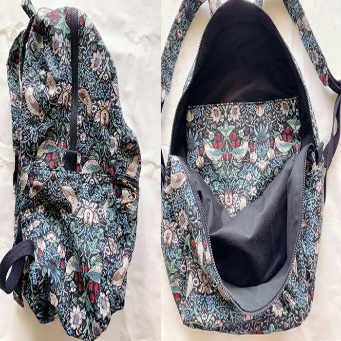 【ふるさと納税】ハンドメイド リュック ダボっと可愛い ウィリアムモリス生地 リュック お出掛け 旅行 プレゼント ギフト 手作り 立体外ポケット お洒落雑貨 178001