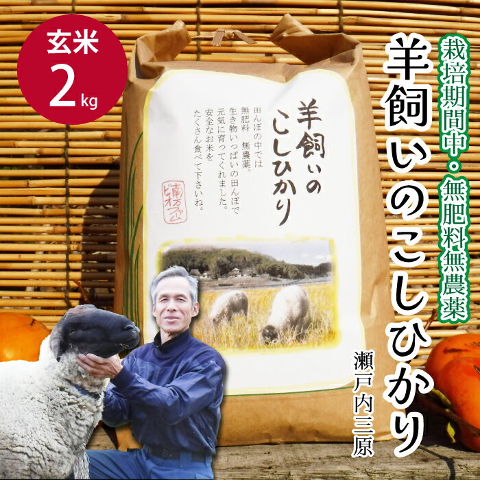 【ふるさと納税】【栽培期間中・無肥料無農薬】瀬戸内三原 羊飼いのこしひかり 玄米2kg 2025年9月上旬...