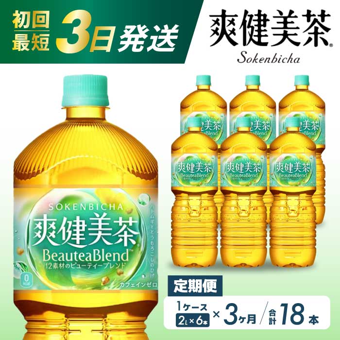 [3か月定期便]爽健美茶 PET 2L×6本(1ケース) 最短3日発送 お茶 飲料 ソフトドリンク カフェインゼロ ペットボトル 箱買い まとめ買い 備蓄 災害 014064