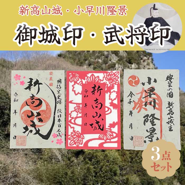 [新高山城]御城印 2種・[小早川隆景]武将印のセット 御城印 和柄 広島県三原市 110001