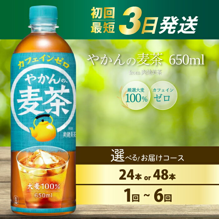 [選べる本数・回数]やかんの麦茶 from 爽健美茶 PET 650ml 24本 (1ケース)/48本(2ケース)お届け回数 1回 定期便2回〜6回 最短3日で発送 ドリンク ペットボトル ソフトドリンク お茶 むぎ茶 飲料 カフェインゼロ 箱買い まとめ買い 防災 備蓄 人気