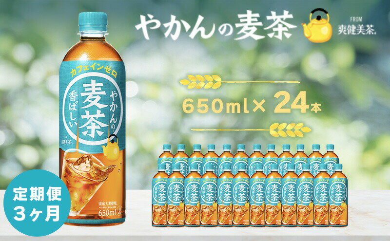 【ふるさと納税】定期便 3ヶ月 やかん の 麦茶 from 爽健美茶 PET 650ml 24本 セット 広島 三原 コカ・コーラボトラーズ　【定期便・ ペットボトル 茶 お茶 お楽しみ お茶飲料カフェインゼロ 本格的 大麦 カフェインゼロ 大麦エキス 】