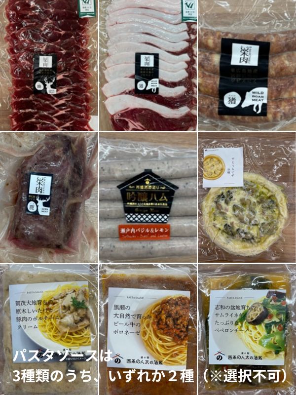 【ふるさと納税】ギフト　贈り物　冷凍ディナーセット（ジビエ肉、パスタソースなど8種）