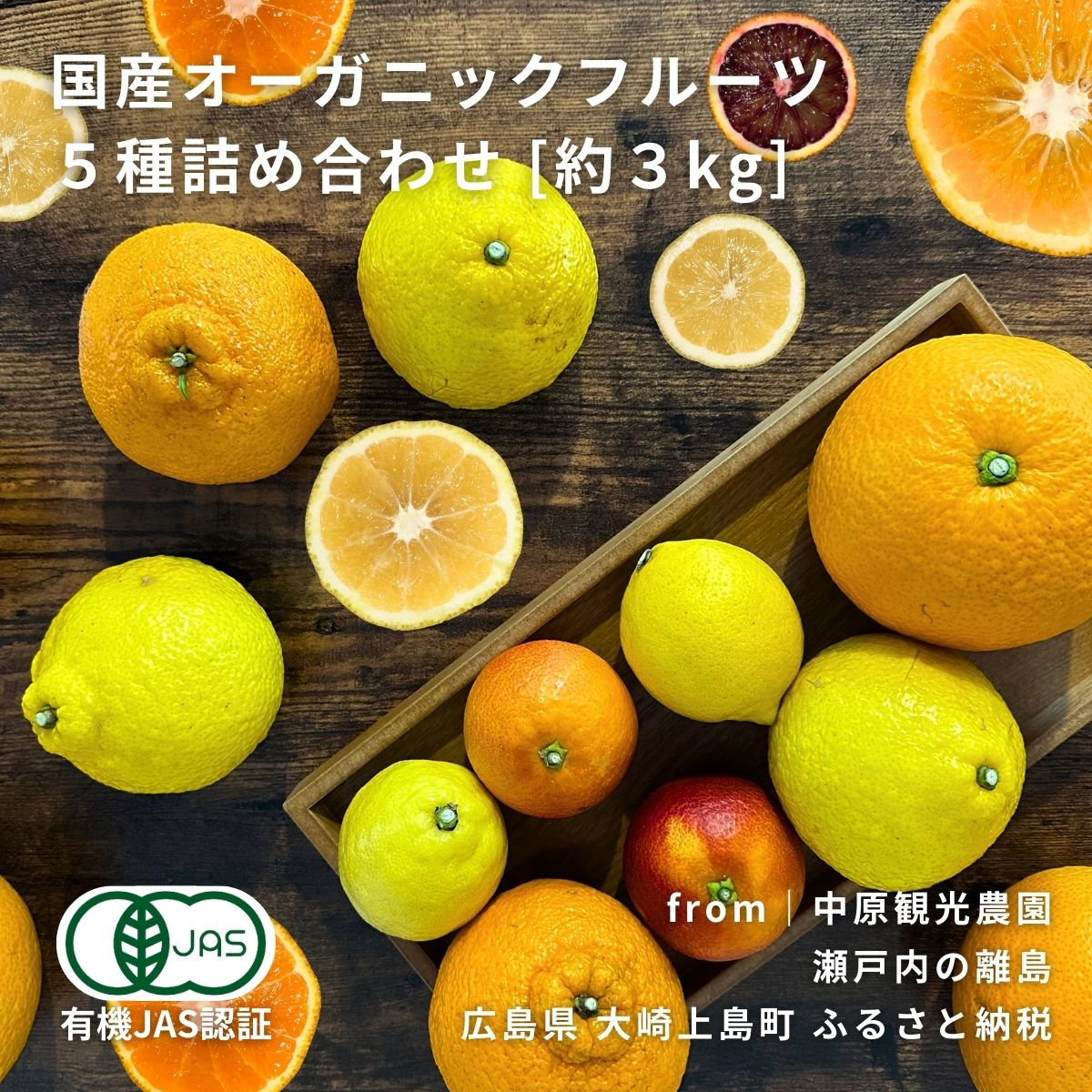 3月限定発送 中原観光農園 国産オーガニックフルーツ5種詰め合わせ 約3kg [有機JAS認証] 広島県 大崎上島町 瀬戸内 離島 国産 有機栽培 柑橘 果物 レモン ブラッドオレンジ はるか 不知火 紅八朔 フルーツ ギフト 送料無料 産地直送