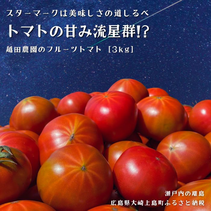 57位! 口コミ数「0件」評価「0」3~6月発送予定 越田農園 フルーツトマト 約3kg 広島県 大崎上島町 瀬戸内 離島 国産 甘い 高糖度 ギフト 送料無料 産地直送