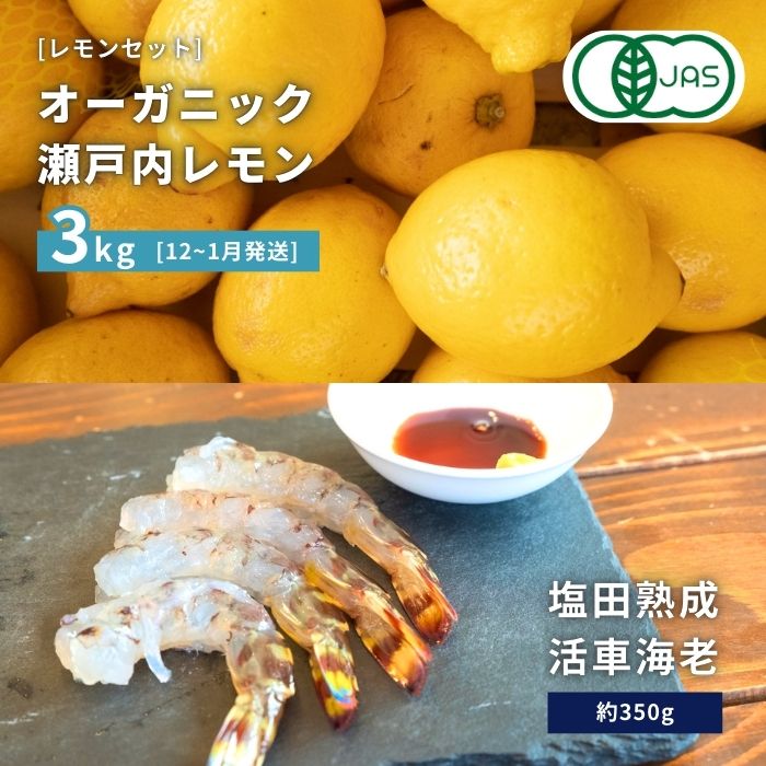 【ふるさと納税】オーガニック瀬戸内レモン 3kg(12~1月発送) / 塩田熟成活車海老 350g オーガニック 有機レモン 有機JAS 果汁100% レモン えび エビ エビフライ 晩酌 国産 瀬戸内 濃厚 甘さ控えめ 免疫力向上 健康 ビタミンC クエン酸 抗酸化 ソーダ 炭酸水