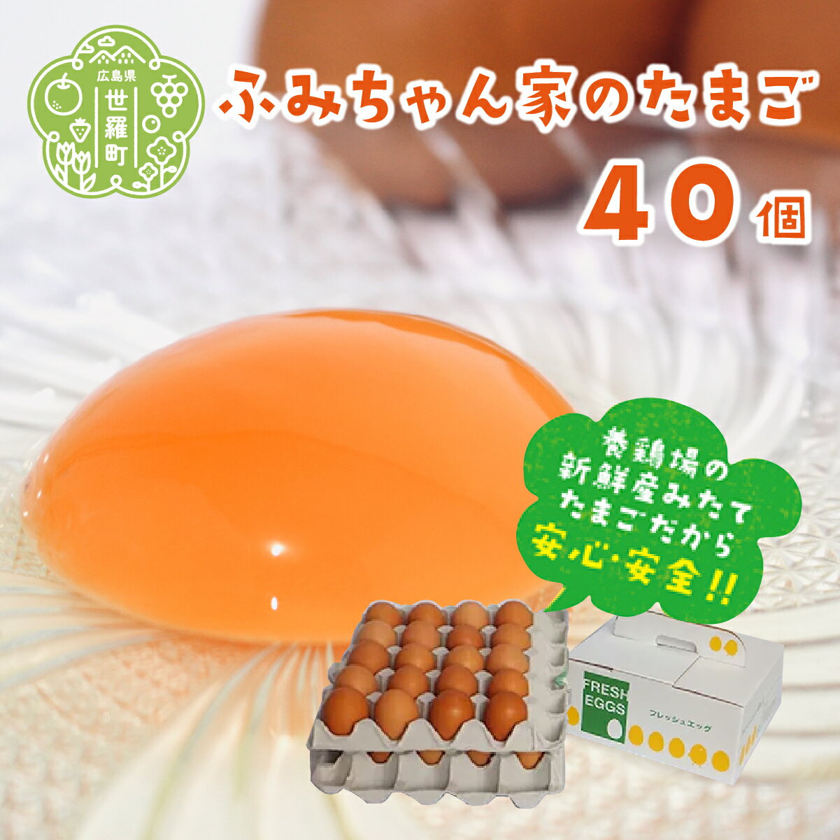 【ふるさと納税】ふみちゃん家のたまご 40個入 広島県 卵 タマゴ 玉子 新鮮 世羅 生みたて卵 卵かけごはん だし巻き スイーツ TKG A027-01のサムネイル