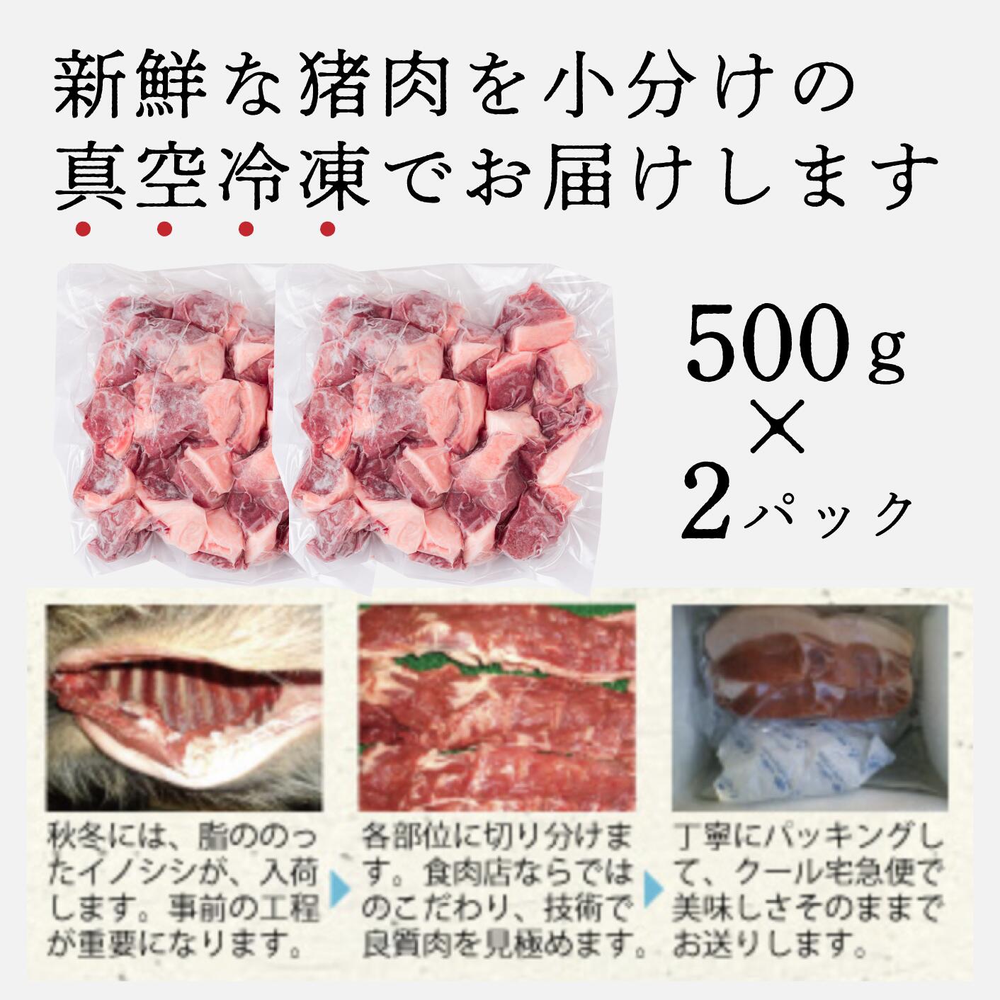 【ふるさと納税】天然猪肉ぶつ切り 約1kg(500g×2) 広島県 猪肉 しし肉 天然 ジビエ しし汁 カレー 煮込み 冷凍 送料無料 世羅 A034-02
