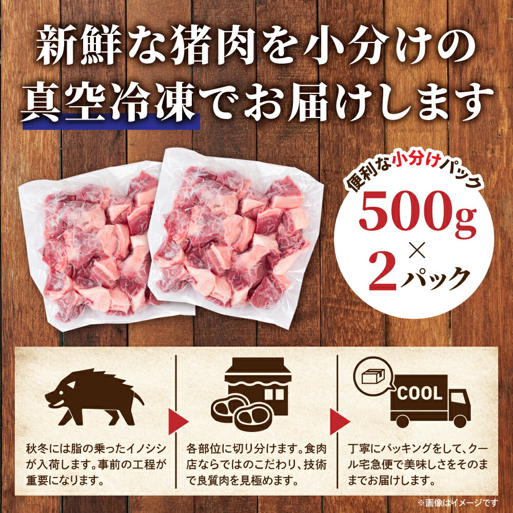 【ふるさと納税】天然猪肉ぶつ切り 約1kg(500g×2) 広島県 猪肉 しし肉 天然 ジビエ しし汁 カレー 煮込み 冷凍 送料無料 世羅 A034-02