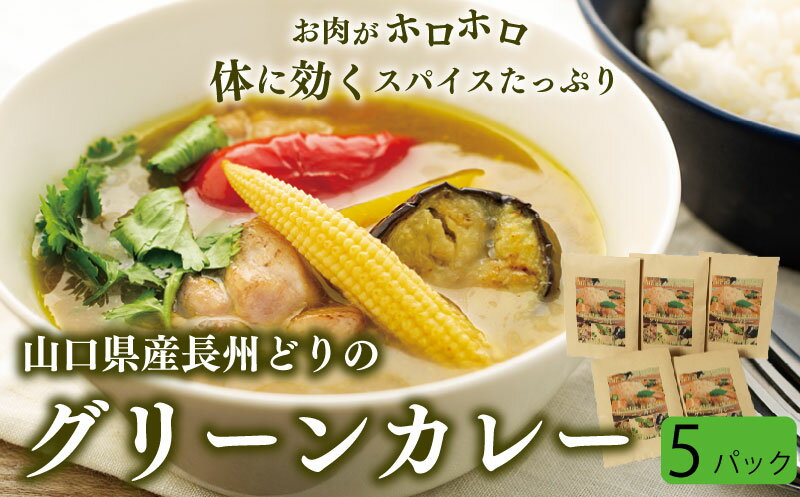 長州どり グリーン カレー 山口県産 鶏肉 170g × 5袋 お取り寄せ ごはんのお供 国産 長州 鶏 無添加 抗生物質 不使用 下関市 山口 肉特集