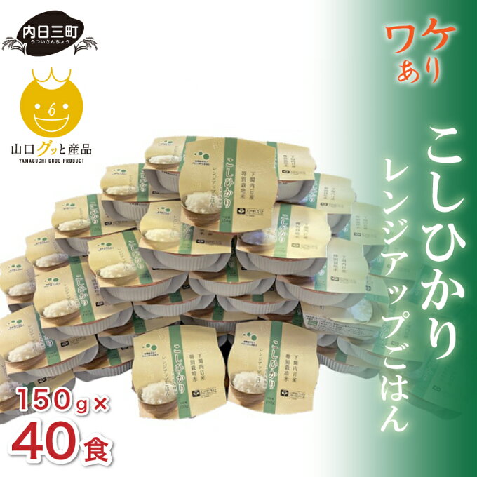 【ふるさと納税】 訳あり 期間限定 増量 パックご飯 150g x 40P 米 無洗米 コシヒカリ 特別栽培米エコ50 パックライス パックごはん レトルト ご飯 レンジ 簡単 調理 常温 数量限定 山口県産 下関 内日三町 菊川