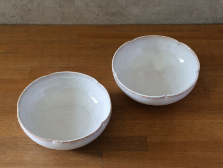 【ふるさと納税】皿 萩焼 ペア 輪花中鉢 白萩釉 お皿 器 工芸品